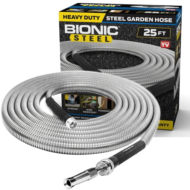 Manguera de Jardín, Acero Inoxidable 304 – Accesorios de Aluminio Flexibles, Livianos y Resistentes, a Prueba de Óxido, 25 ft.