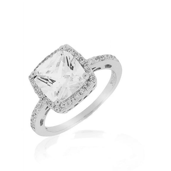 926 Sterling Silver White Clear Round CZ Engagement Statement Ring