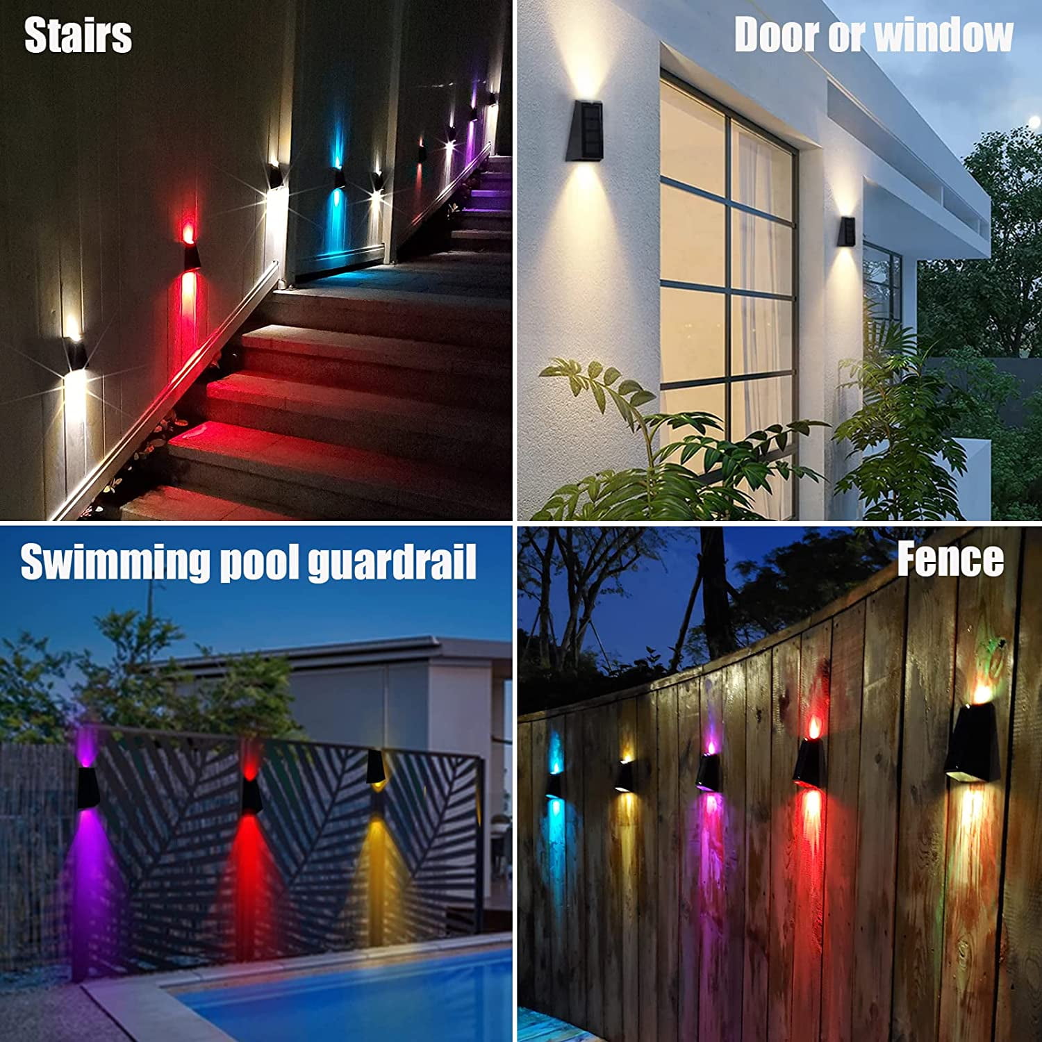 Lot de 2 lampes solaires murales extérieures LED étanches pour escalier  vers le haut et vers le bas 7 couleurs changeantes pour terrasse  extérieure, jardin, garage