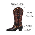 thumbnail image 5 of Mid Calf Cowboy Boots for Women Fashion Flame Embroidery Chunky Stacked Heel Pointed Toe Pull on Western Country Concert Cowgirl Boots Black 6.5, 5 of 7