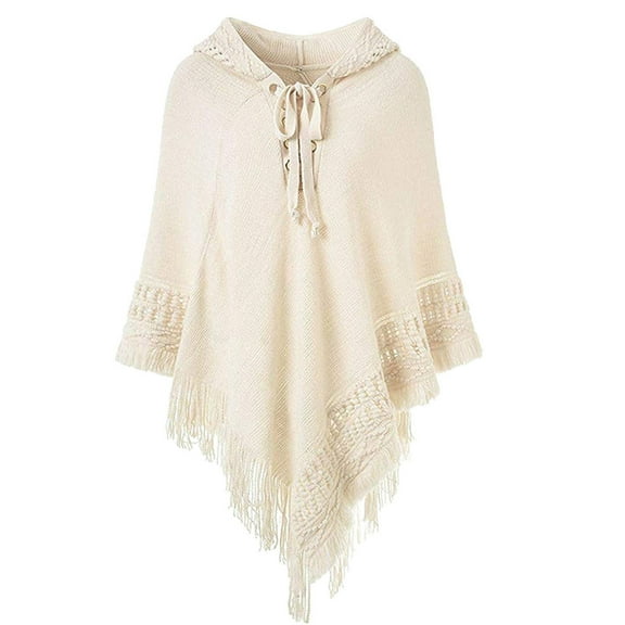 BSDJILFG Womens Shawls Elegant Crochet Knitted Shirts Hooded Cape Tassel Wrap Sweater for Evening Gown Party Dress