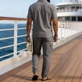 thumbnail image 4 of SOOMLON Mens Beach Outfits Sets Big and Tall Collared Button up Shirts Drawstring Pants with Pockets Summer Clothing Set, 4 of 5