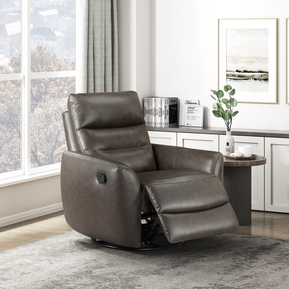OakvillePark Ashwyn Bay Leather Match Swivel Glider Reclining Chair, Dark Brown