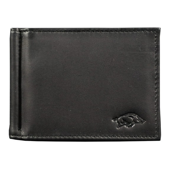 Arkansas-Razorback's Genuine Black Leather Money Clip Wallet RFID Blocking