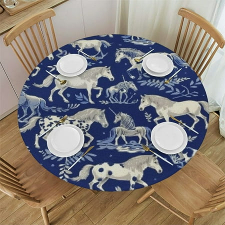 

Orinice Horses Plate Annabel Kidston Round Table Cover Stain Resistant Washable for Indoor Outdoor Kitchen Dining Wedding Parties with Elastic Edge 100% Polyester Fiber 31-35