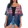 thumbnail image 4 of JULMCOMO American Flag Lightweight Cardigans for Women Red White Blue Half Sleeve Independence Day Kimono Cover Ups Summer Tops Dark Blue L, 4 of 6