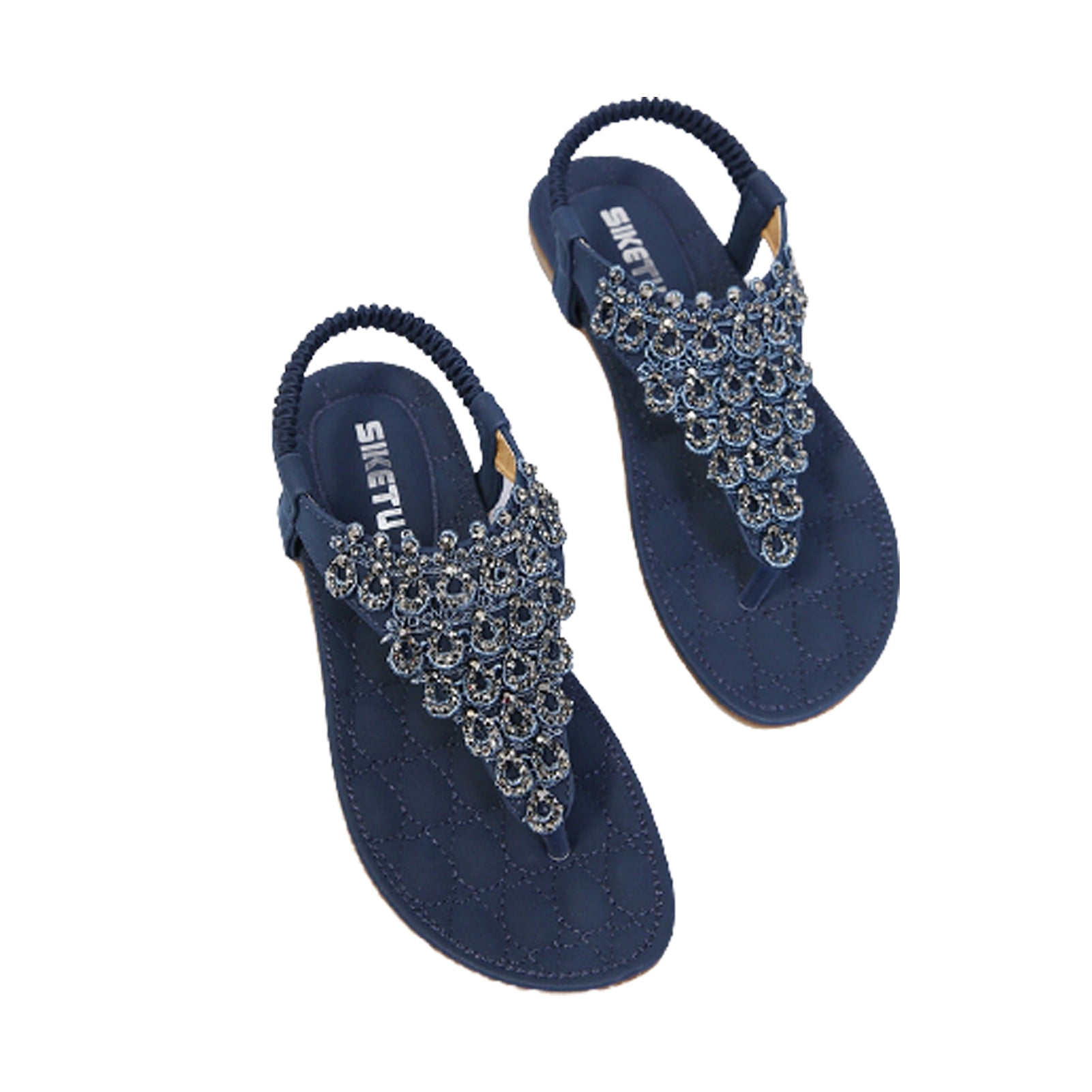 AYYUFE Bohemian Women Sandals Flat Heel Anti Skid Faux Leather Clip Toe  Beads Flat Sandals for Beach - Walmart.com