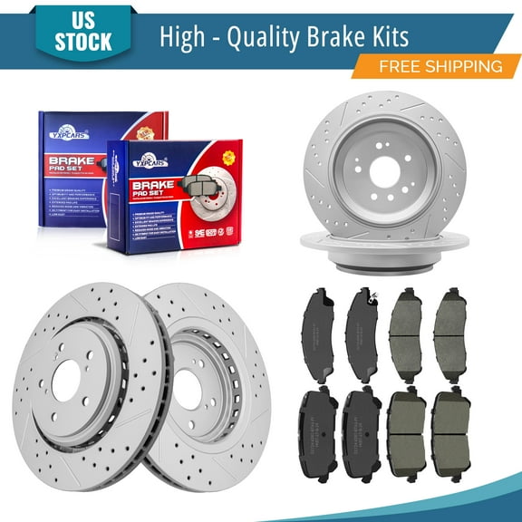 YXPCARS 12PCS Front Rear Brake Kits, Drilled & Slotted Brake Rotors   Ceramic Brake Pads Set for 2014 2015 2016 Acura MDX (981064, 981063, 1724, 1723)