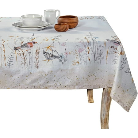 

Mindunm Meadow Florals - Beige 100% Cotton Tablecloth Kitchen Dining Table Cloth for Rectangle Tables Farmhouse Tabletop Cover for Parties Wedding Use Spring/Summer (60 x120 )