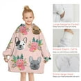 thumbnail image 6 of Pink French Bulldog Flowers Florals Blanket Hoodies for Kids 6-13YR Oversize Wearable Blanket Hoodies for Boys Girls Teens, 6 of 7