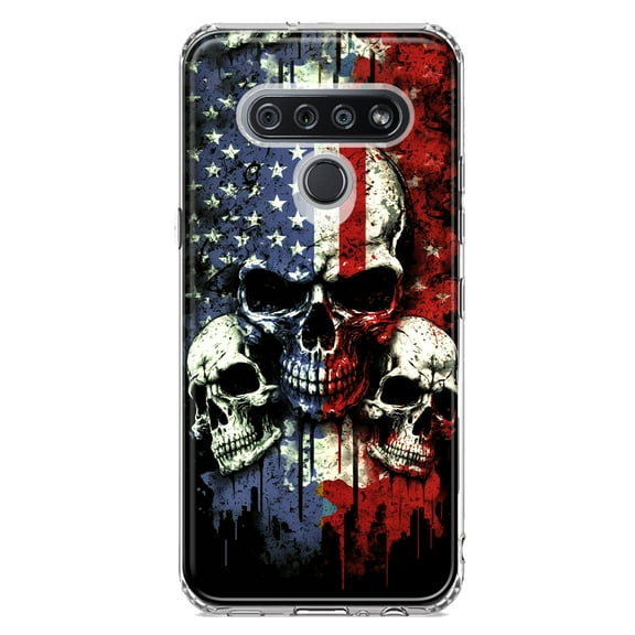 MUNDAZE LG K51 American USA Flag Skulls Blue Red Double Layer Phone Case Cover