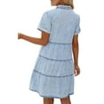 thumbnail image 6 of Genuiskids Women's Summer Denim Dress Short Sleeve Button Down Flowy Tiered Solid Color Lapel Casual Denim Skirt, 6 of 6