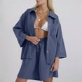 thumbnail image 2 of Kaemgyyd Womens Cotton Linen Set Summer 2 Piece Outfit Fashion Oversized Button down Shirts Wide Leg Shorts Set for Beach Vaction, 2 of 7