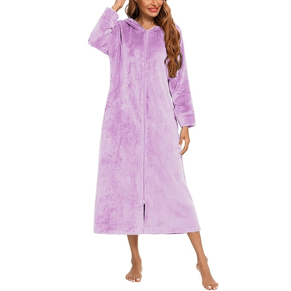 Blmnix Moomoo Nightgowns Women's Nightgowns & Sleepshirts Nightgowns Flannel Nightgowns Sleepshirts Long Sleeve Below-the-Knee Hooded Purple Ladies Nightgowns,M
