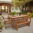 thumbnail image 3 of LuxenHome 6-Piece Carmel Outdoor Solid Wood Dining Set, 3 of 7