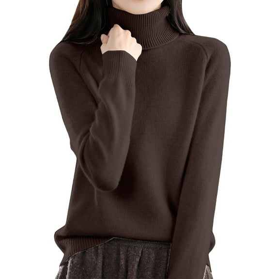 Comdrip Turtle Neck Sweater for Women, High Collared Knitted Sweater for Women in Autumn and Winter Loose Thickened Pullover Long Sleeve inner Layer Top Womens Sweaters Brown L
