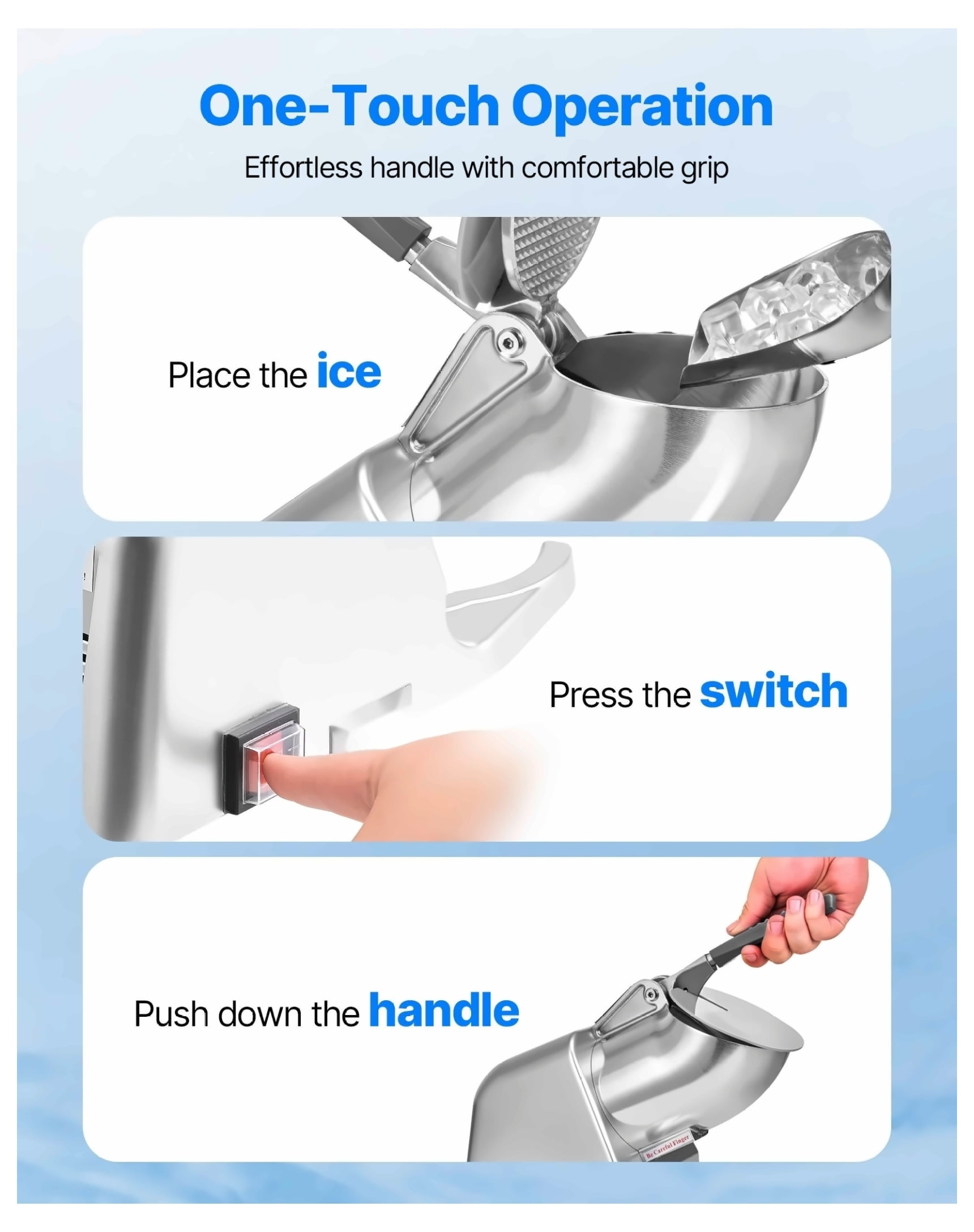 Ice Crusher Machine, Electric Snow Cone Maker - 143lbs/hr, Stainless Steel, 300W - Home & Commercial Ice Shaver with Bowl & Cover
