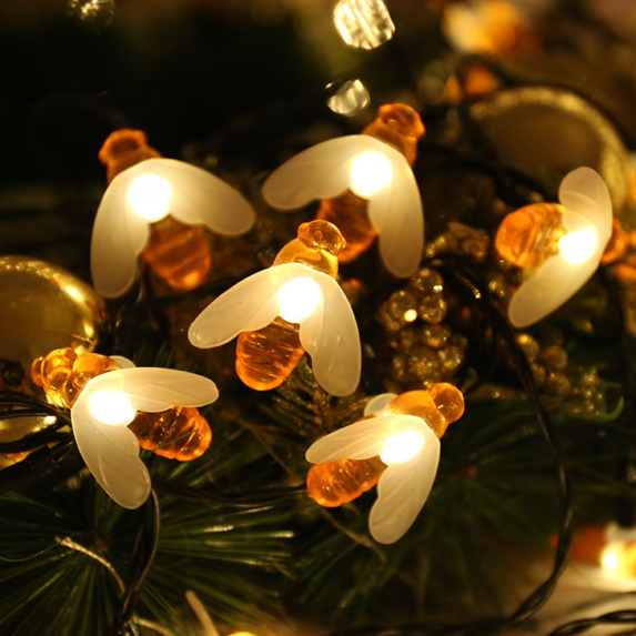 Rush Solar Powered String Lights, 50 Cute Honeybee LED Lights, 23FT 8 Modes Starry Lights, Waterproof Fairy Decorative Lights for Outdoor, Wedding, Homes, Gardens, Patio, Party etc (Warm White) S590