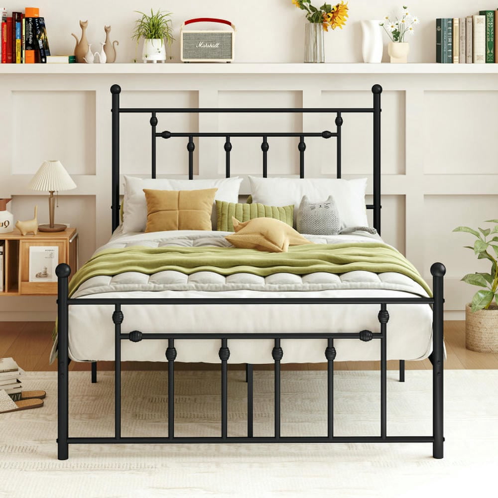 GVN Sturdy Bed Frame, Bedroom Platform Bed Frame,Full/Queen/Twin Size Heavy-duty Metal Bed Frame with Headboard-Queen Size