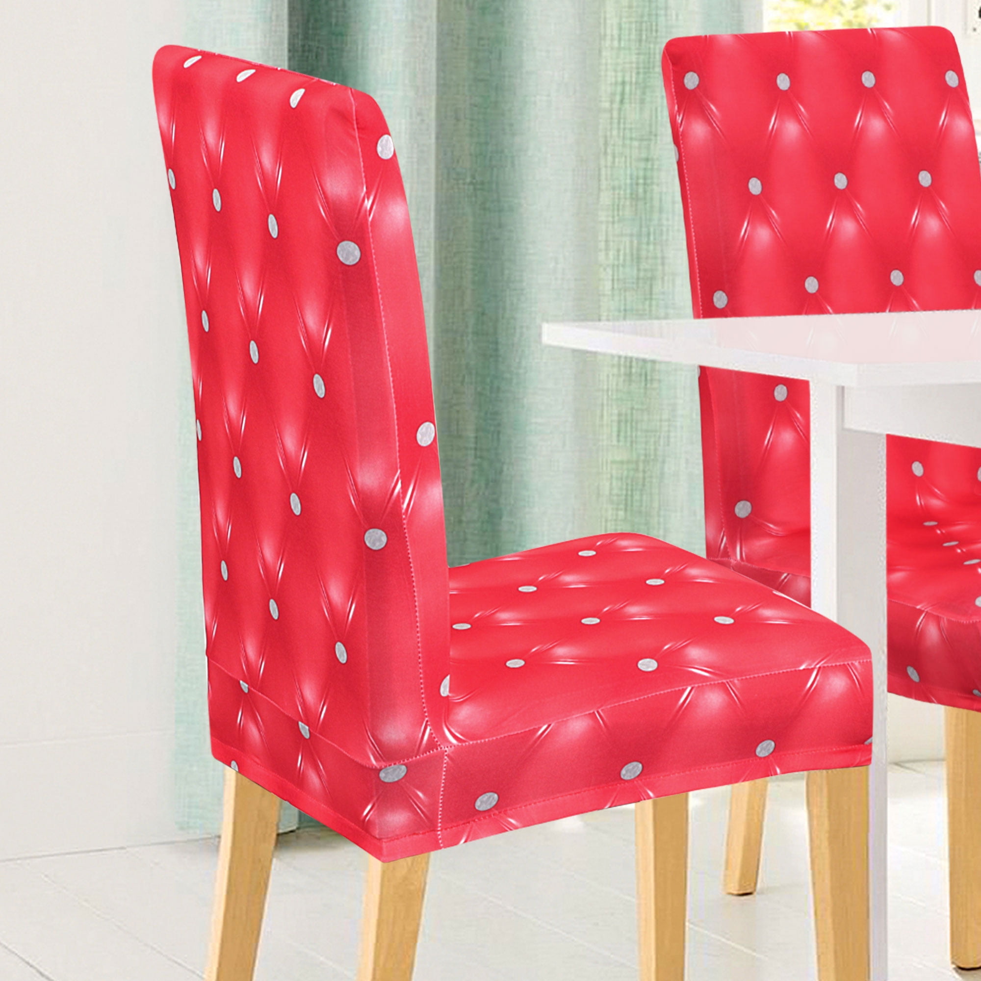 Unique Bargains Stretch Polyester Washable Dining Chair Covers Slipcovers Red 6 Pcs