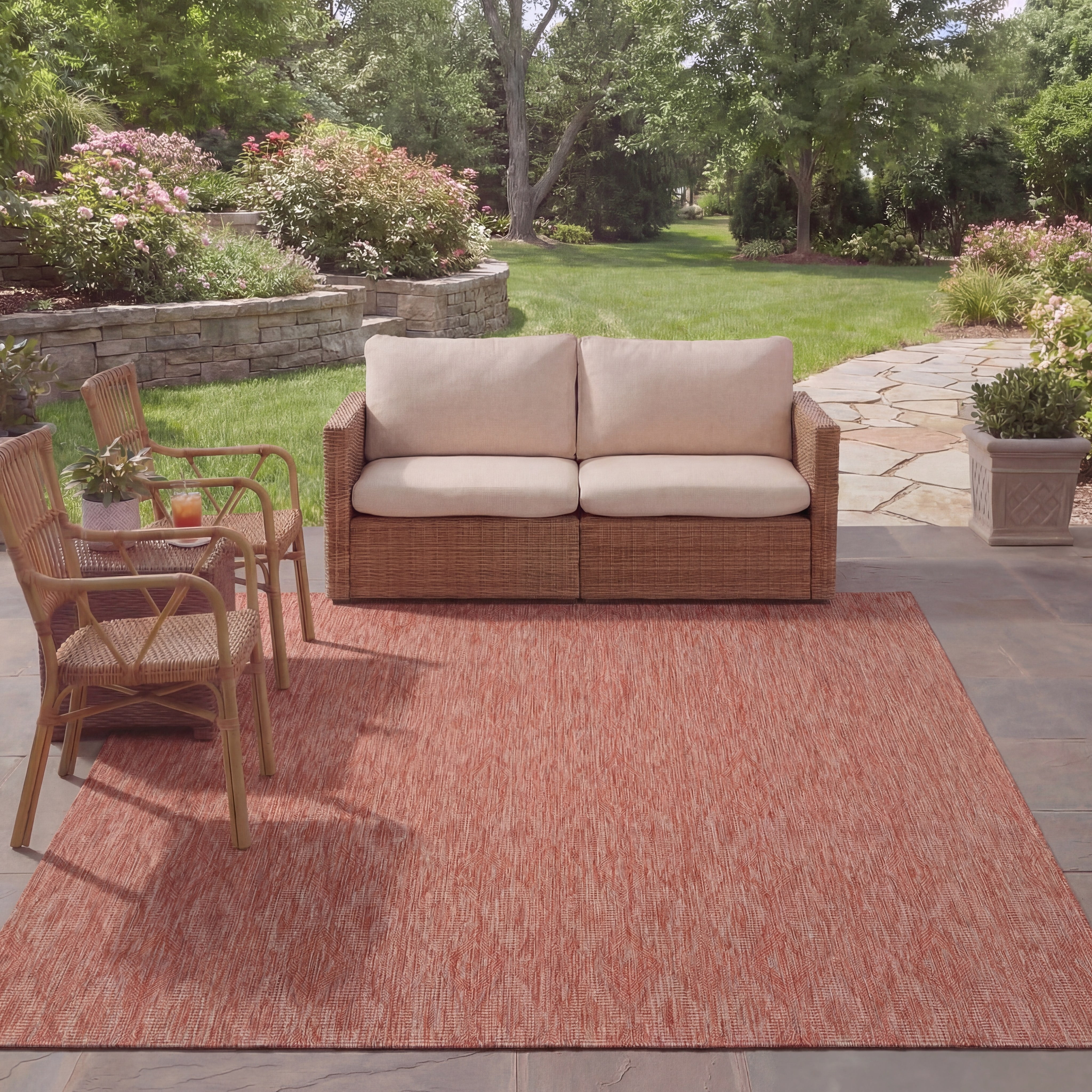 Safavieh Courtyard Teodor Geometric Indoor/Outdoor Area Rug, Red, 5'3" x 5'3" Square