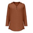 thumbnail image 3 of ClodeEU Women's Tops ,3/4 Length Rolled Sleeve,V Neck T Shirts Both Side Buttons Blouses Brown,Womens Plus XL, 3 of 7