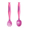 thumbnail image 1 of Juego de cuchara y tenedor para bebé, mangos cortos, entrenamiento para comer, utensilios de alimentación para niños pequeños de PP suave, juego de vajilla púrpura, 1 of 5