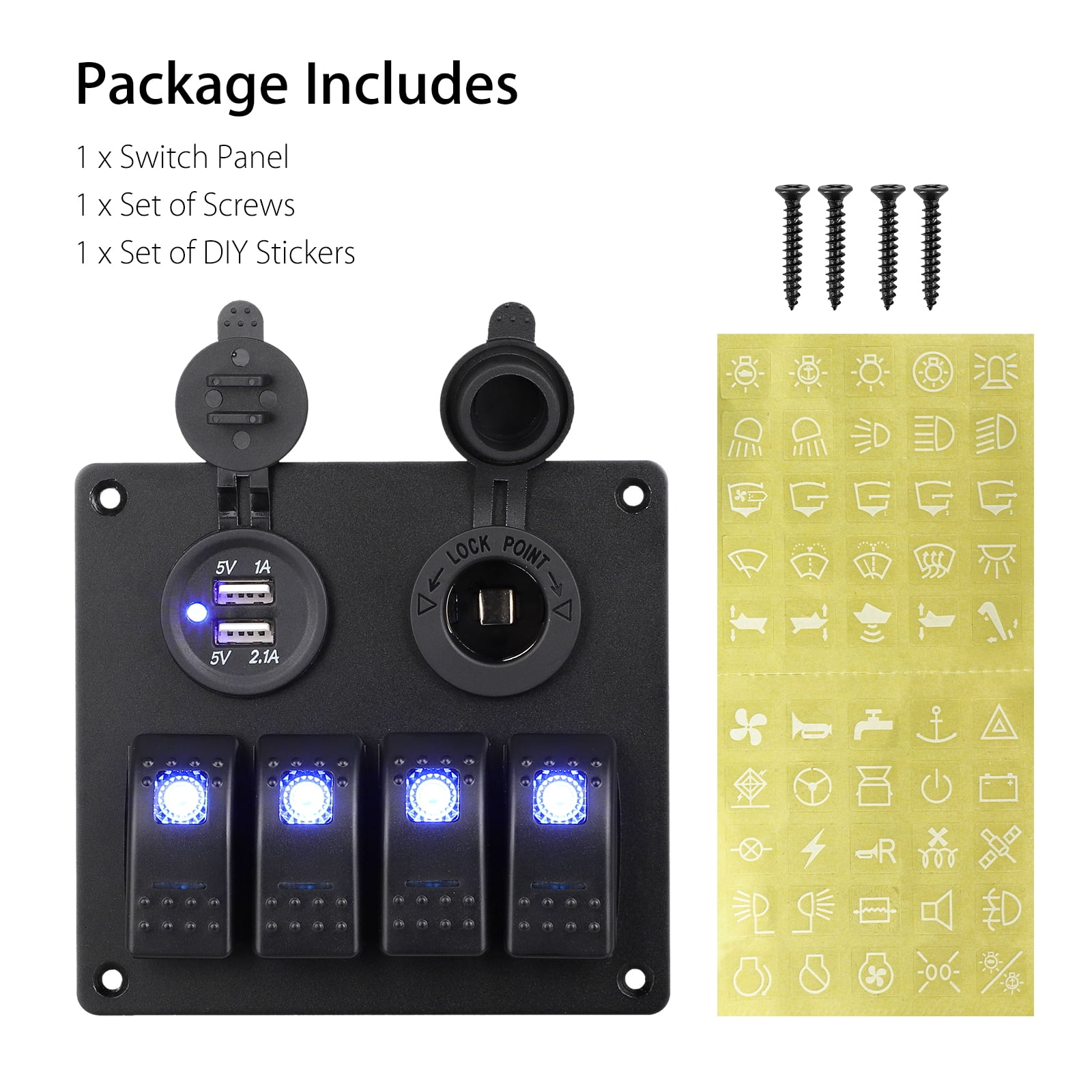 Tsv Waterproof 4 Gang 5 Pin Marine Boat Rv Ignition Toggle