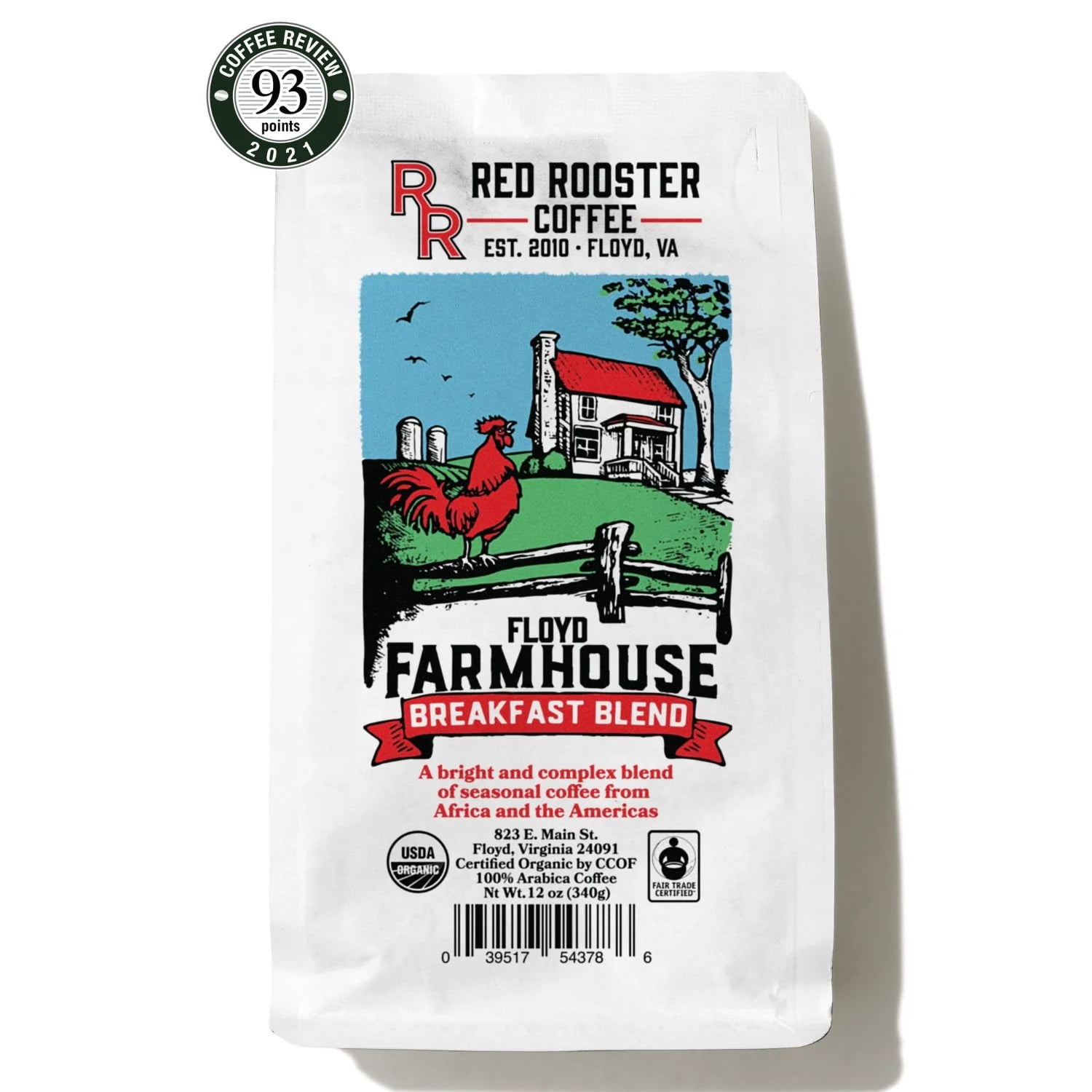Red Rooster Coffee Organic Floyd Farmhouse Breakfast Blend 12 oz. Bag - Whole Bean