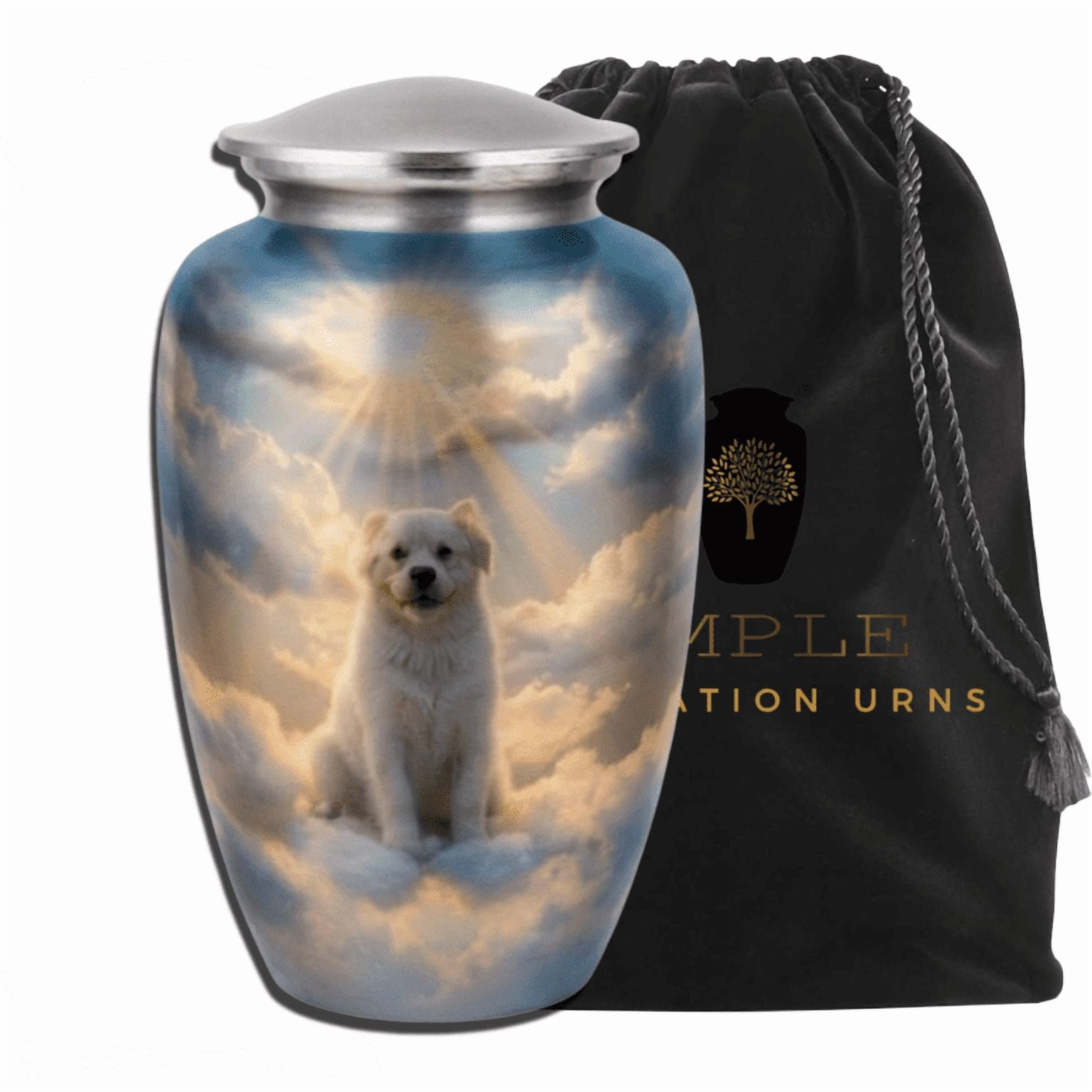 Dog Urn for Ashes Large Heaven Theme Pet Memorial Aluminum Cremation Urn Secure Lid 10 INCH