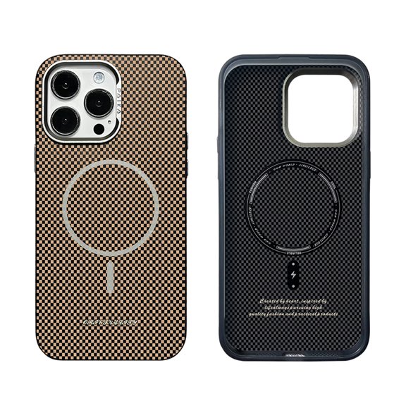 Magnetic Case for iPhone 13 Pro Max, Compatible with Mag-Safe, Carbon Fiber Texture Cover with Metal Lens Frame Camera Protection, Slim Lightweight Hard Protective Case for iPhone 13 Pro Max, Khaki