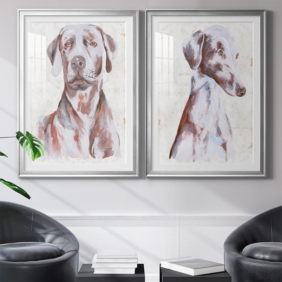 Wexford Home Sitting Dog I Premium Framed Print, 30.5" x 42.5" - Ready to Hang, Silver (Set of 2)