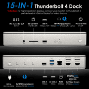 WAVLINK Thunderbolt 4 Quad Display Dock (15-in-1), WAVLINK 40Gbps Docking Station with 98W Laptop Charging, Single 8K@30Hz Quad 4K@60Hz, 2.5G RJ45, SD V4.0, 10Gbps USB3.1 for MacBook Pro/Air and More