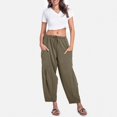 thumbnail image 3 of Pants for Women Wide Leg Pants Woman Women's Casual Pants Summer Solid Color Wide Leg Loose Drawstring Low Waist Beach Pocket Casual Trousers for Everyday Wear, 3 of 10