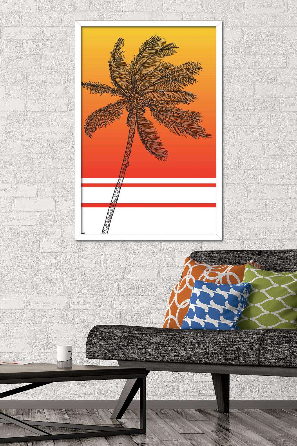 Line Art - Palm Tree Wall Poster, 22.375" x 34", Framed