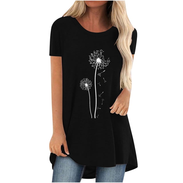 Pompotops Femmes Causal Manches Courtes Confortable Col Ras du Cou Chemisier Pull Tops Chemise