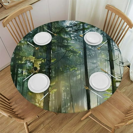 

Sheronv Tall Trees Round Tablecloth - Stain-Resistant Washable Perfect for Indoor and Outdoor Use - 100% Polyester Fiber Waterproof Full Width Single-Sided Printing 46 -50