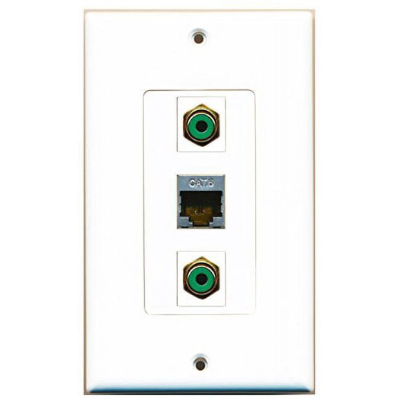 RiteAV - 2 Port RCA Green and 1 Port Shielded Cat6 Ethernet Decorative Wall Plate Decorative