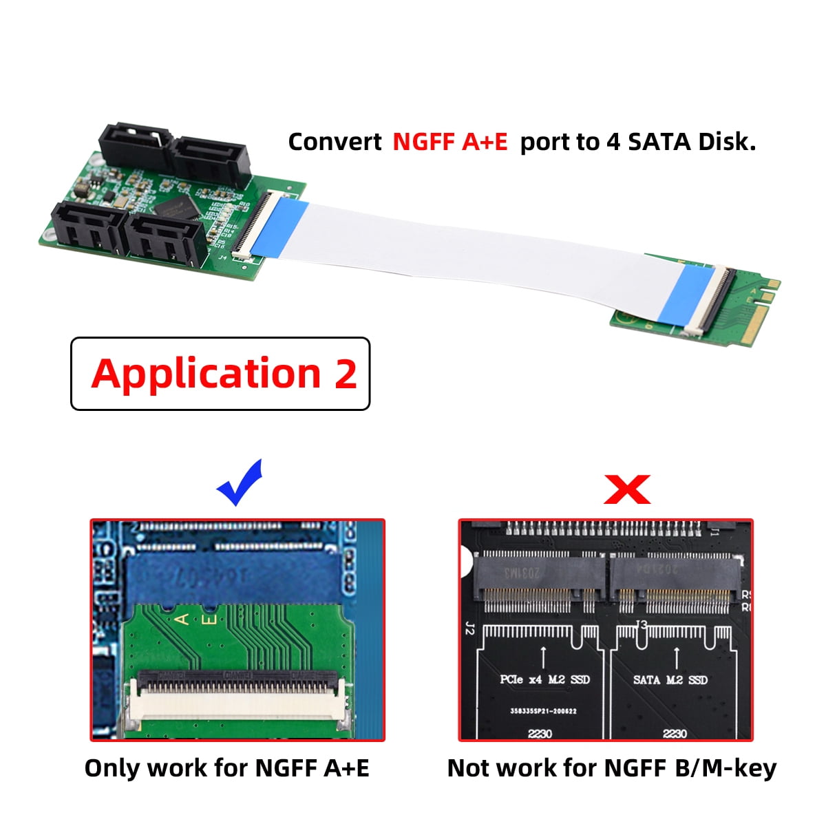 Chenyang Mini PCI-E PCI Express & NGFF A+E Key to SATA 3.0 Four Ports Adapter Cable 6Gbps Hard Drive Extension Card for SSD
