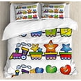 thumbnail image 1 of Nursery King Size Duvet Cover Set, Trains Loaded with Stars Hearts and Smiles Cheerful Happy Locomotive Cartoon Print, Decorative 3 Piece Bedding Set with 2 Pillow Shams, Multicolor, by Ambesonne, 1 of 3