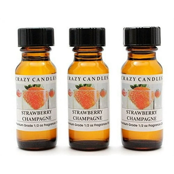 strawberry champagne 3 bottles 1/2 fl oz each (15ml) premium grade scented fragrance oil by crazy candles