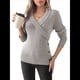 thumbnail image 2 of Suéteres de Larga con Cuello en V para Mujer, Suéteres Cruzados y Fruncidos, Blusas de Otoño Gris S, 2 of 8