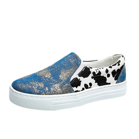 

Mackneog Ladies Canvas Color Matching Cow Pattern Comfortable Flat Sole Casual Shoes Gift on Clearance