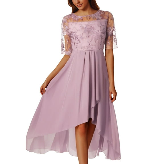 Youmylove Sundresses for Women 2025 Embroidery Lace Chiffon Dress Summer Wedding Guest Swing Maxi Sundress Stylish Floral Boho Dress