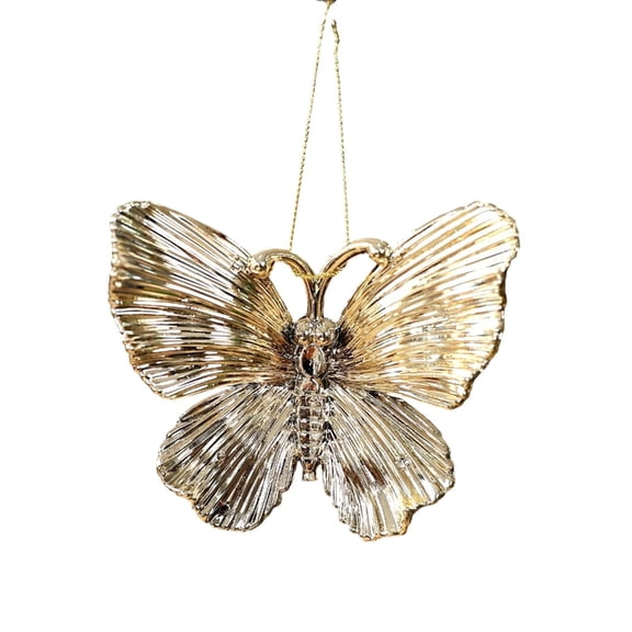 Ohmyroo Champagne Gold Acrylic Christmas Ornaments Set, Butterfly Star and Bow Shaped Pendants with Hanging Cords, Glam Xmas Tree Decor for Wreath Garland and Elegant Holiday Display