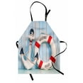thumbnail image 1 of Buoy Apron Anchor Striped Life Buoy Siding Vertical on Shabby Boards Classic Style, Unisex Kitchen Bib Apron with Adjustable Neck for Cooking Baking Gardening, Red Pale Blue Navy Blue, by Ambesonne, 1 of 3