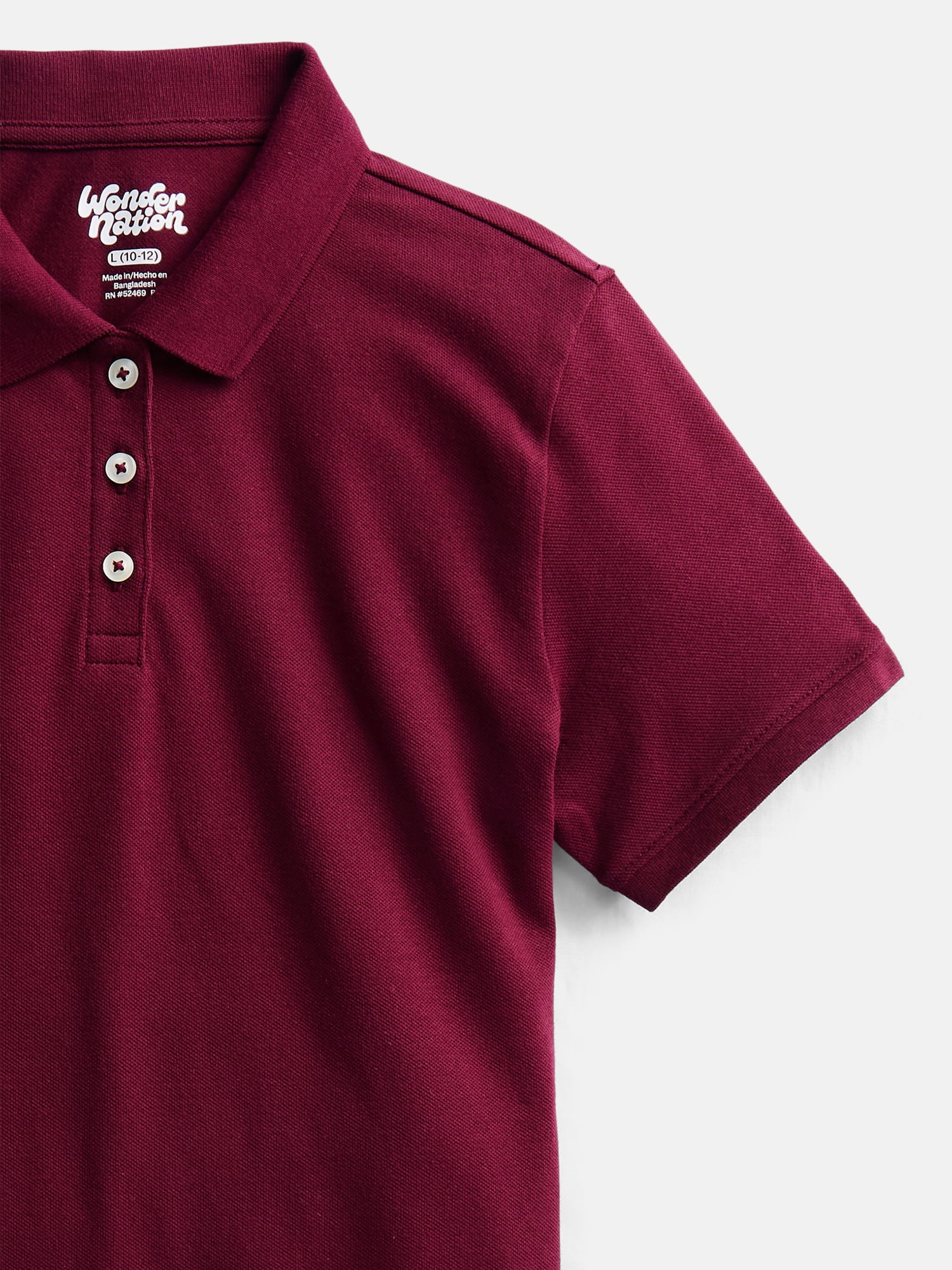 Wonder Nation Girls School Uniform Pique Polo Shirt with Short Sleeves, Size 4-18