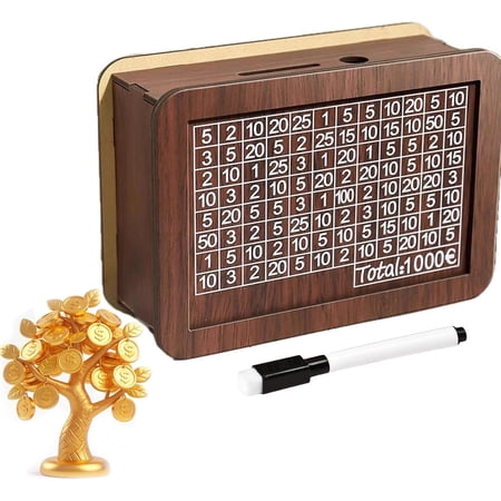 Alcancias De Dinero para Adultos, 10000 Savings Challenge Box, Wooden Money Saving Piggy Bank with Counting Target, Reusable Cash Vault for Adults, Sustainable & Reusable