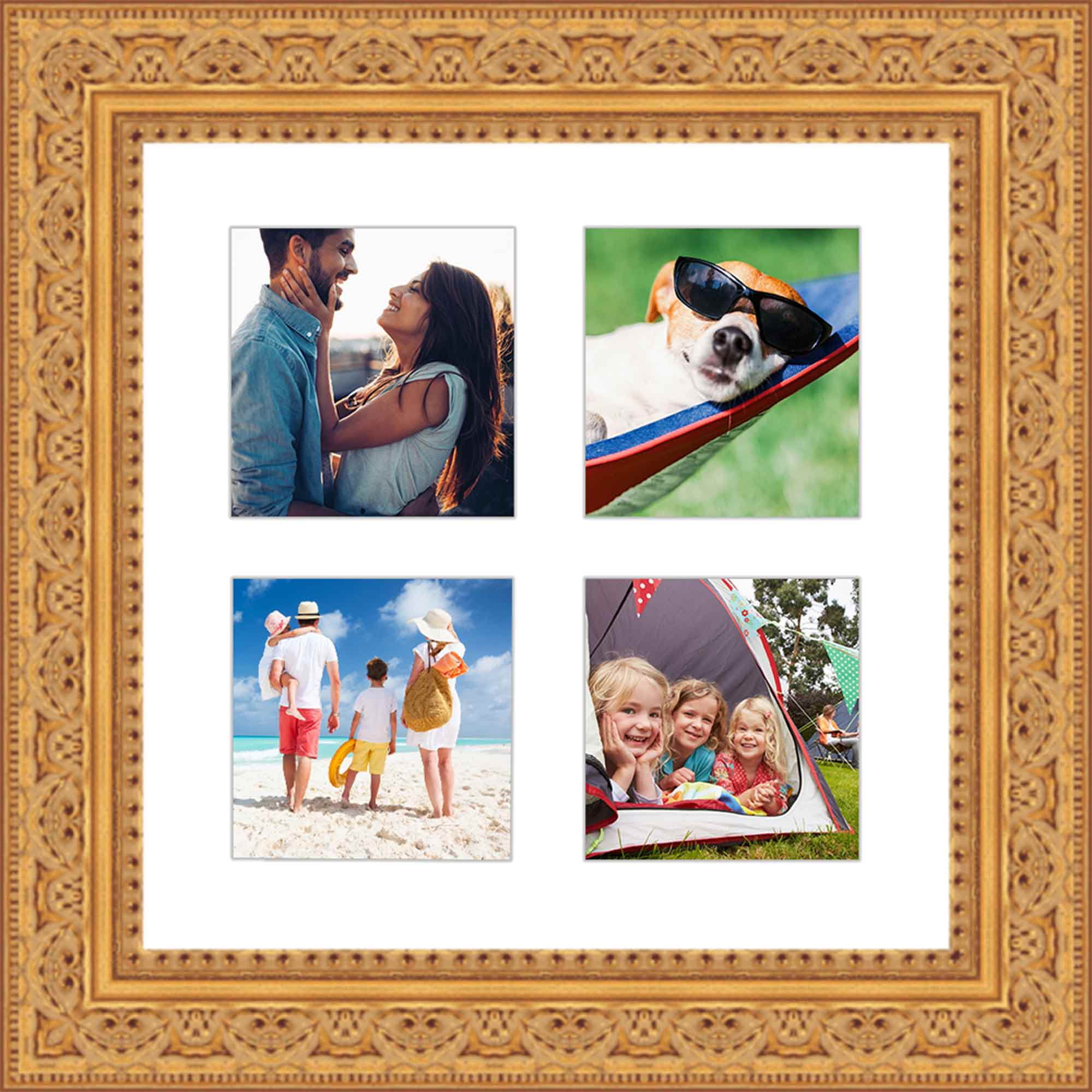 Gold Collage Frame With Mat 10x10 Frame For Four 4" x 4" Photos Great for Instagram Pictures