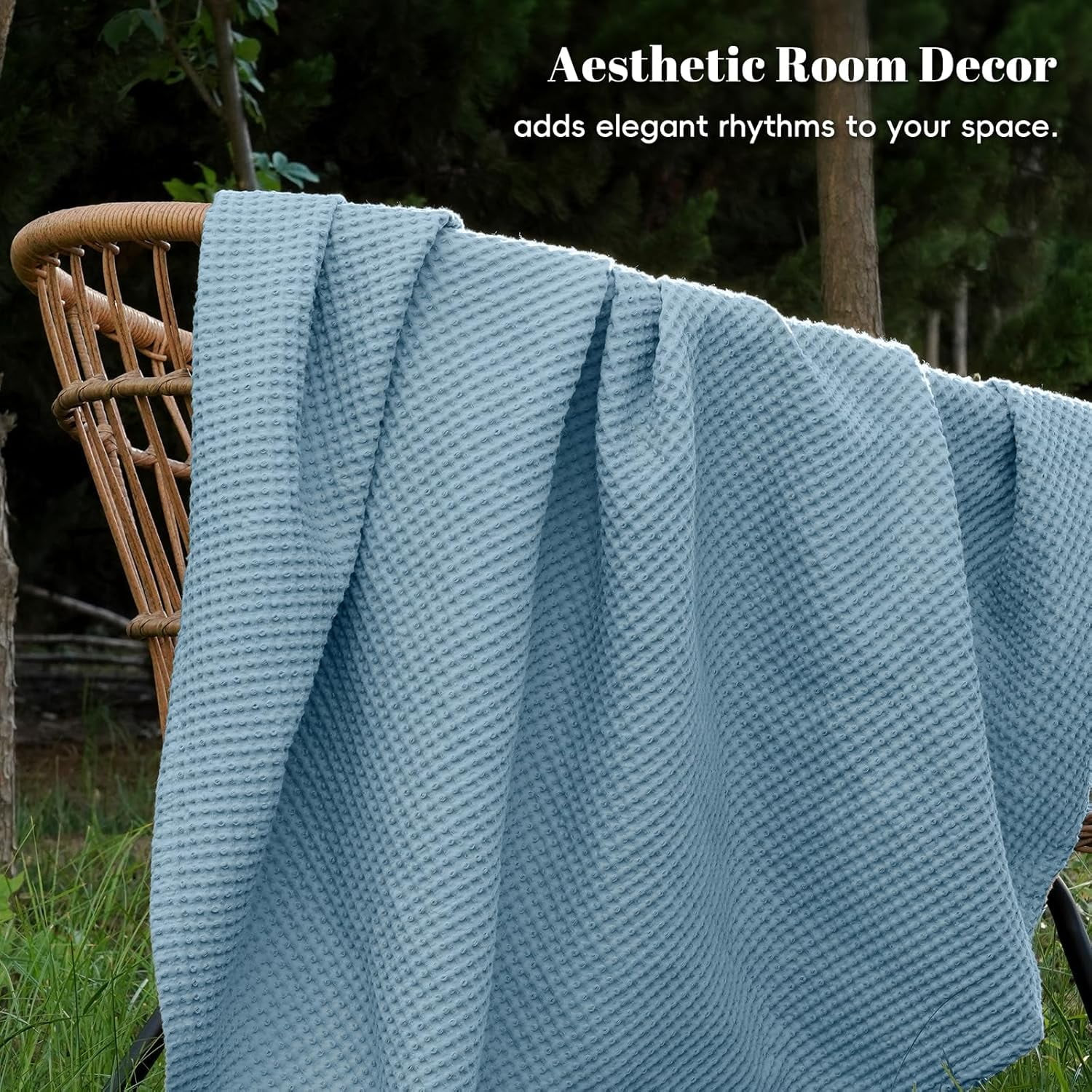 PHF Cotton Waffle Weave Blanket Twin Size for Bed, Lightweight Breathable Blanket for Couch, Home Decor Gift, Dusty Blue, 66"x 90"